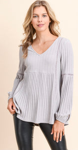 Cozy Grey Babydoll Blouse