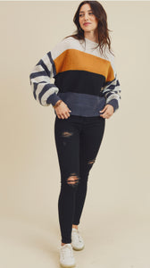 Cozy Mustard Navy Striped Sweater