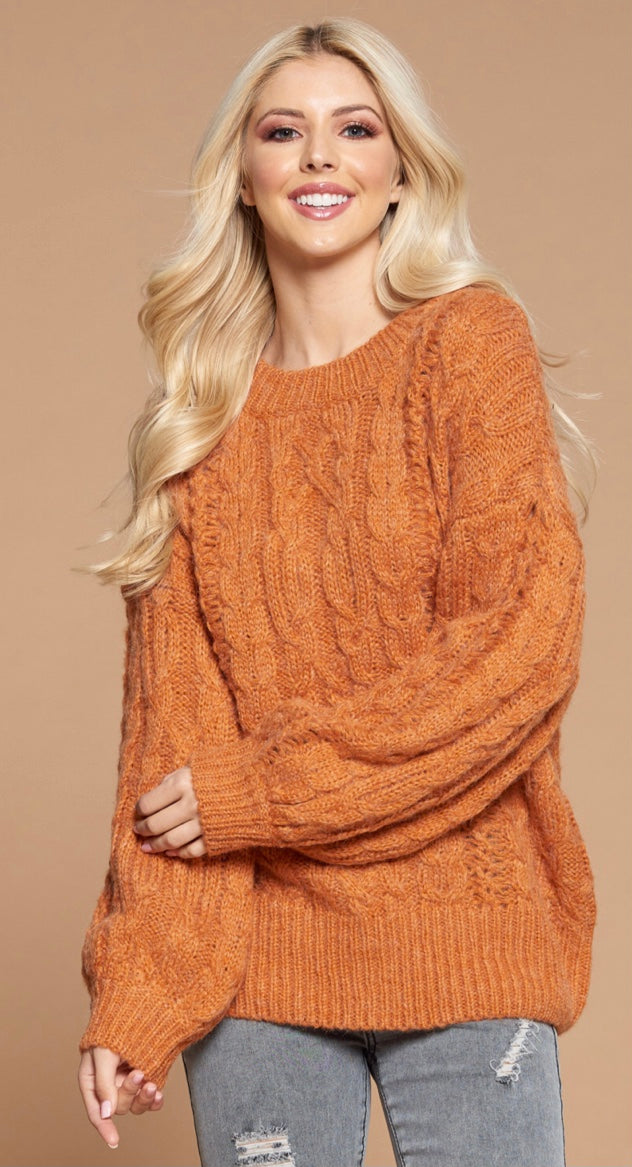 Cozy Rust Cable Knit Sweater