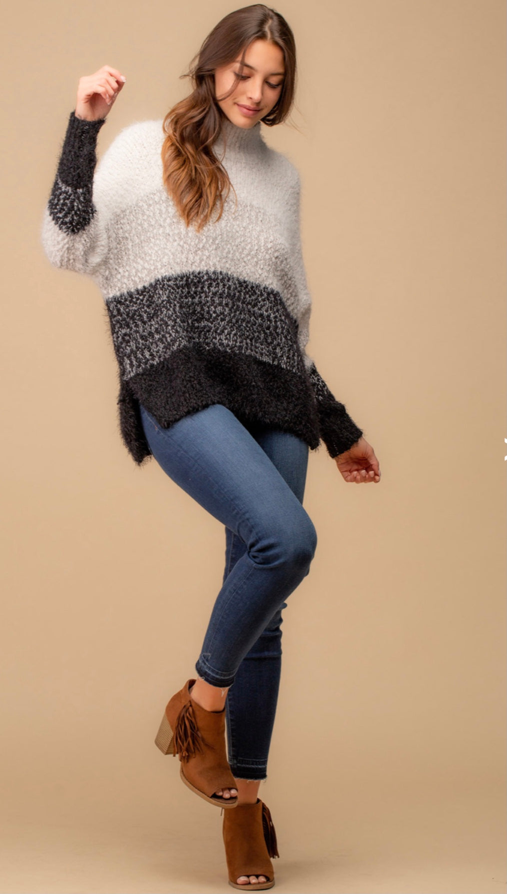 Cozy Color Block White to Black Oversize Sweater