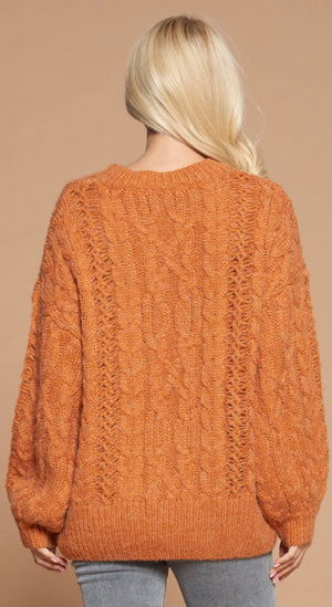 Cozy Rust Cable Knit Sweater