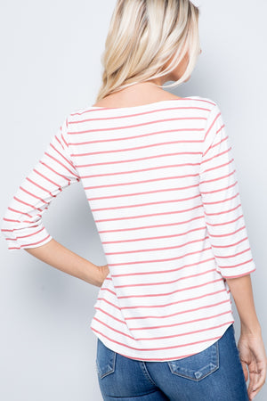 Cozy 3/4 Sleeve Striped Top