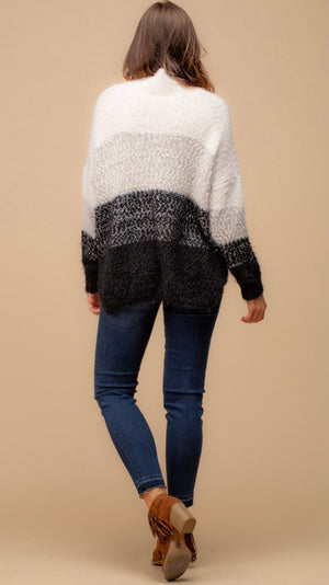 Cozy Color Block White to Black Oversize Sweater
