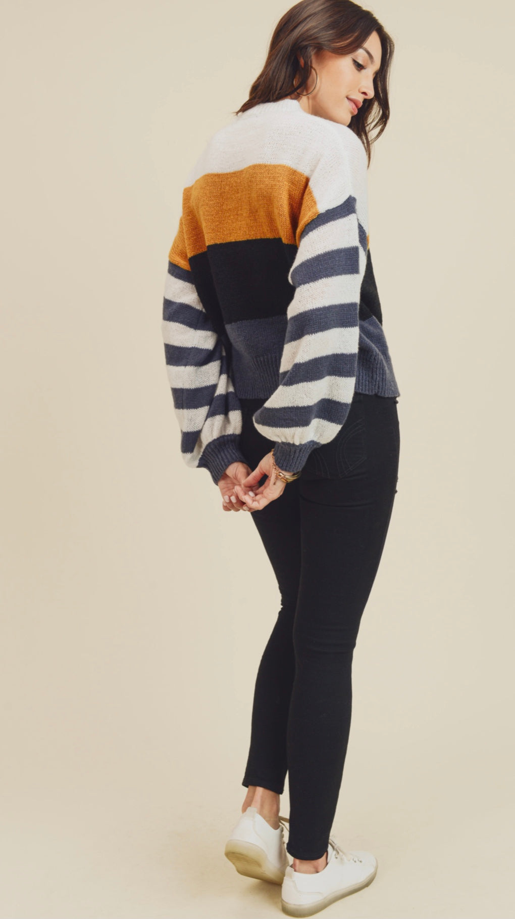 Cozy Mustard Navy Striped Sweater