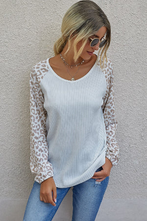 Cozy Ribbed Leopard Sleeve Top