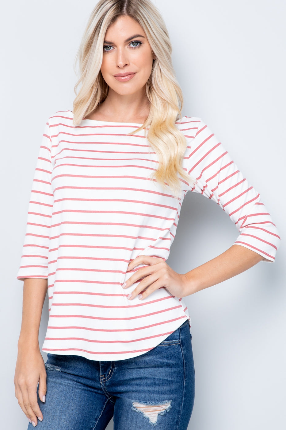 Cozy 3/4 Sleeve Striped Top