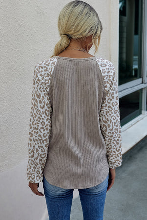Cozy Ribbed Leopard Sleeve Top