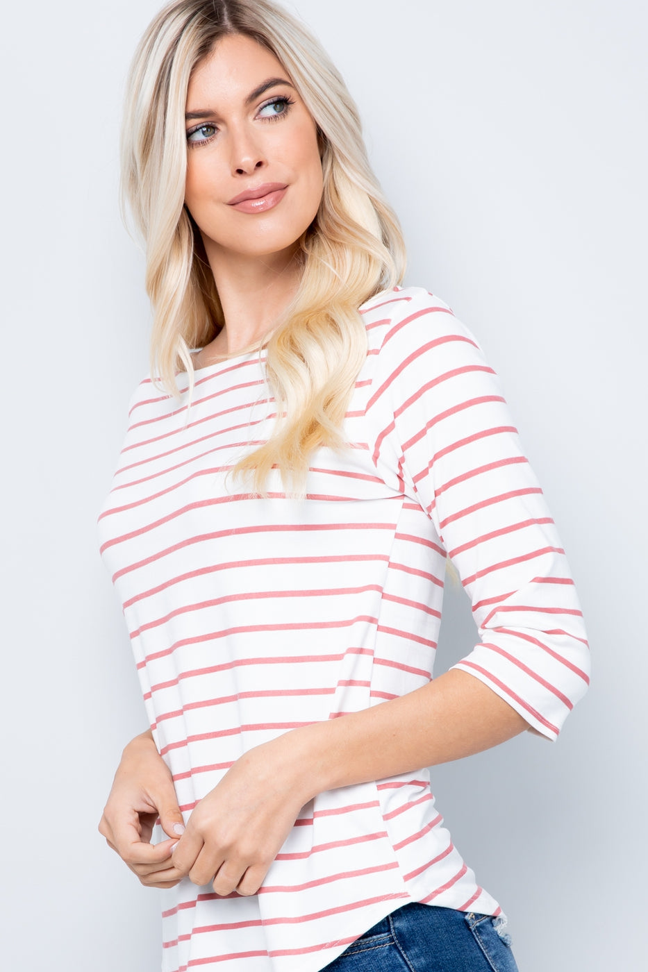 Cozy 3/4 Sleeve Striped Top