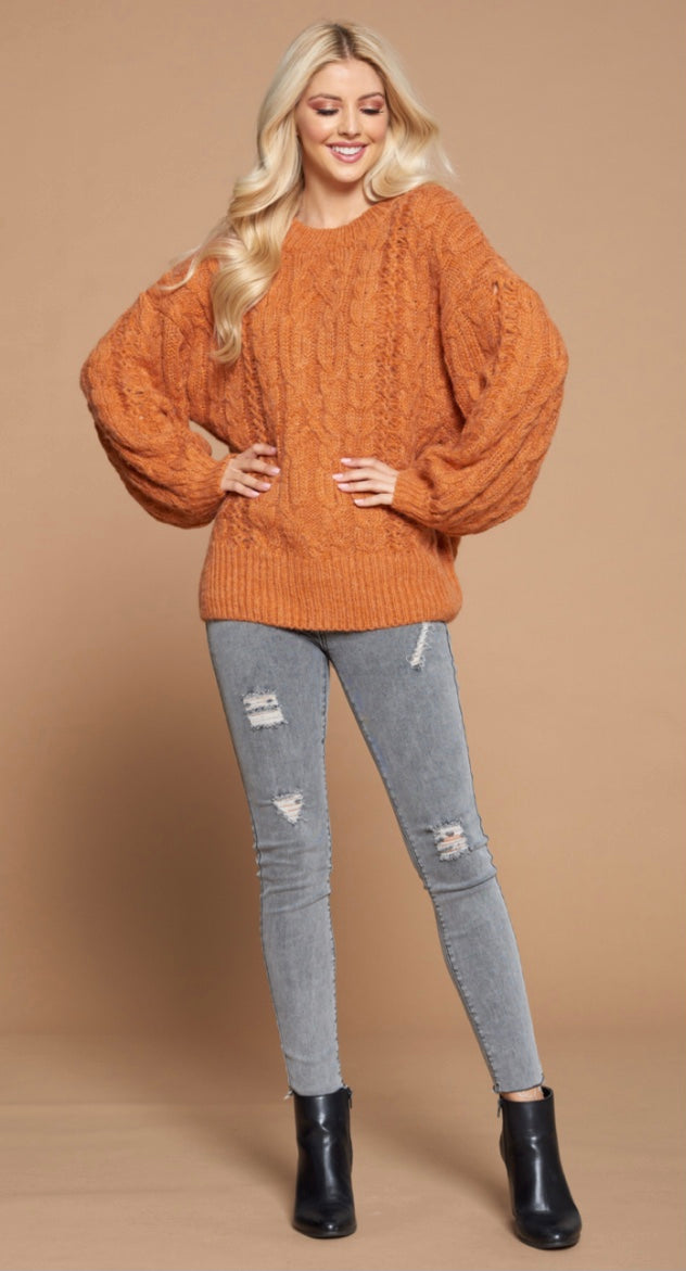 Cozy Rust Cable Knit Sweater