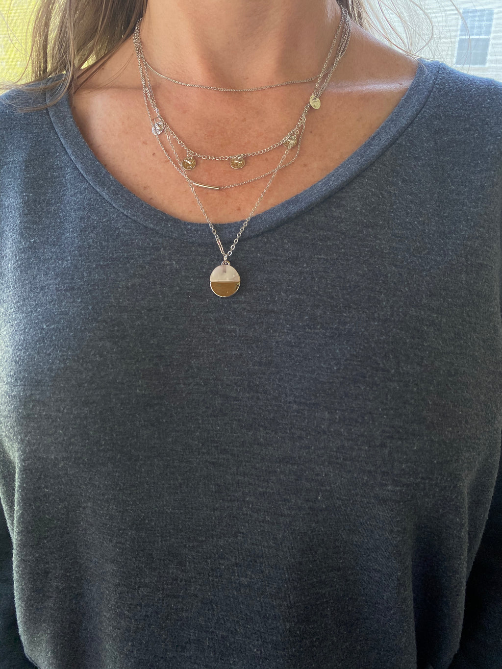 Cozy Silver Layered Glass Pendant Necklace