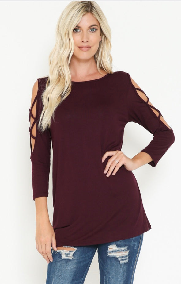 Cozy Crisscross Cold Shoulder Top