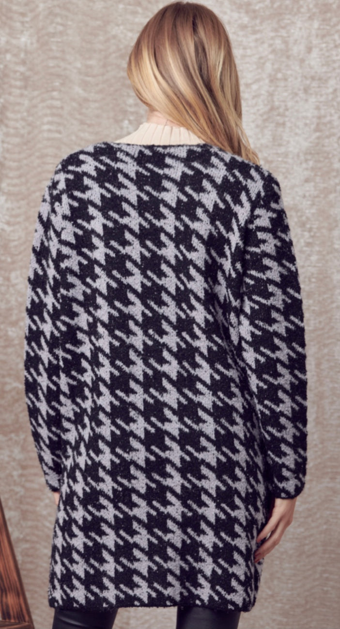 Cozy Open Front Houndstooth Cardigan