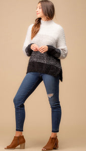 Cozy Color Block White to Black Oversize Sweater