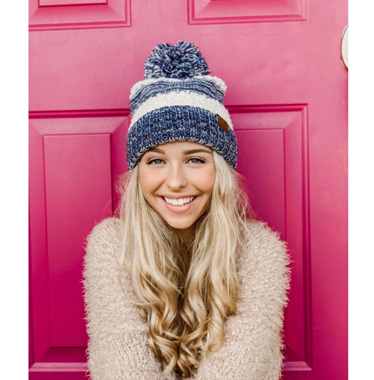 Cozy Popcorn Heathered Knit Pom Beanie